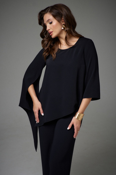 Комплект туника с асимметричным низом и брюки на резинке Jolie 20455 черный - фото 5