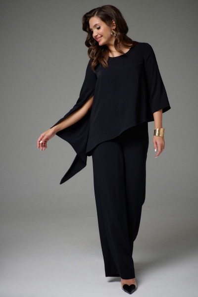 Комплект туника с асимметричным низом и брюки на резинке Jolie 20455 черный - фото 4