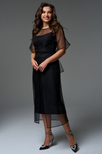 Платье черное трансформер из текстиля с поясами Jolie 16468 черный - фото 7