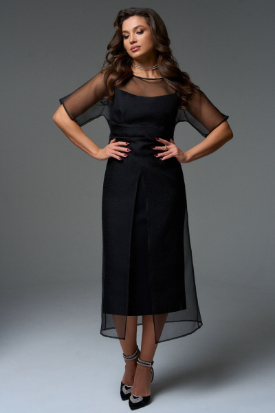 Платье черное трансформер из текстиля с поясами Jolie 16468 черный - фото 1