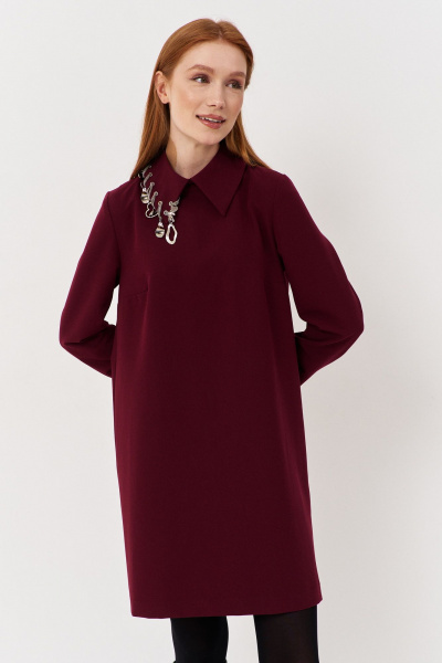 Платье прямого силуэта из плательной ткани с воротником-рубашкой FLAIM 1112.01 марсала - фото 5