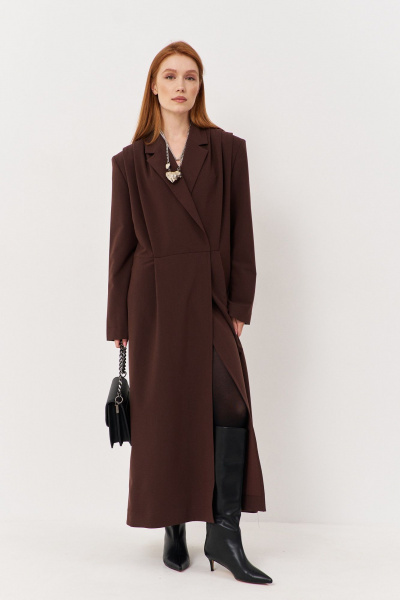 Платье оверсайз с рукавами и складками из плательной ткани FLAIM 1113.02 коричневый - фото 6