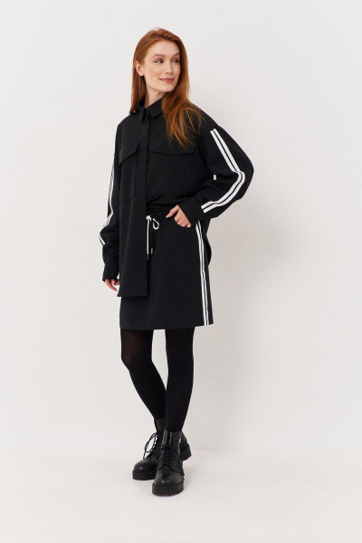 Рубашка и юбка комплект в классическом стиле из текстиля FLAIM 1115.01 черный - фото 3