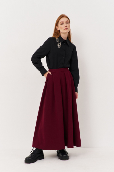 Юбка свободного силуэта из плательной ткани с складками FLAIM 1117.01 марсала - фото 1