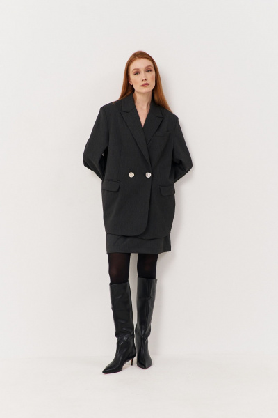 Костюм двойка женский жакет и спідка из костюмной ткани FLAIM 1118 серый_графит - фото 6