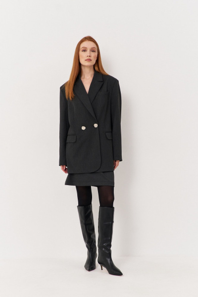 Костюм двойка женский жакет и спідка из костюмной ткани FLAIM 1118 серый_графит - фото 5