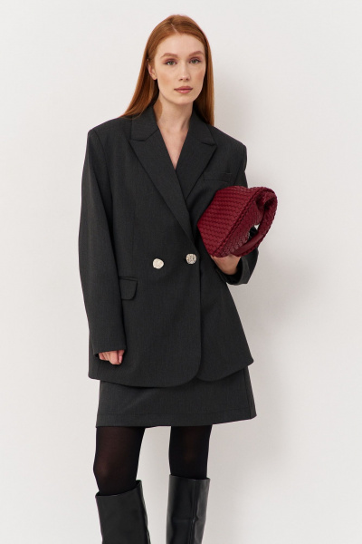 Костюм двойка женский жакет и спідка из костюмной ткани FLAIM 1118 серый_графит - фото 4