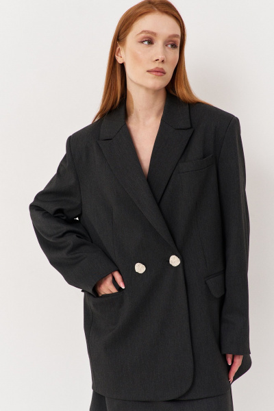 Жакет свободного кроя из костюмной ткани для демисезона FLAIM 1119 серый_графит - фото 4