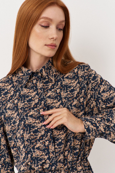 Платье приталенное из текстильной ткани с потайной застежкой FLAIM 1121 синий-бежевый - фото 7