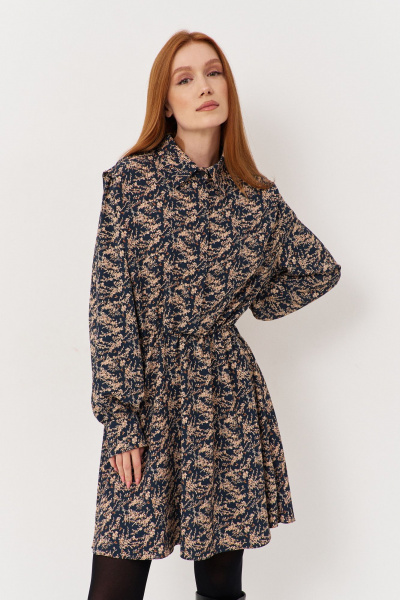 Платье приталенное из текстильной ткани с потайной застежкой FLAIM 1121 синий-бежевый - фото 6