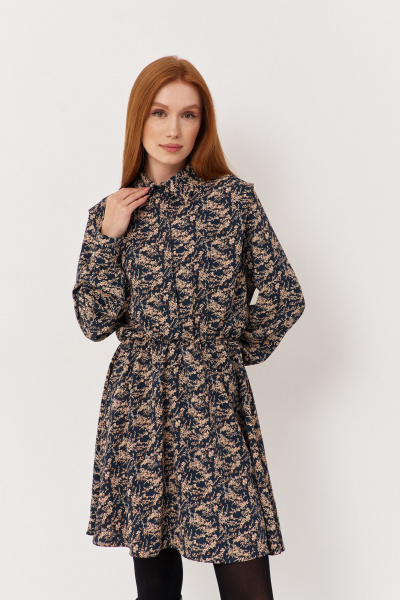 Платье приталенное из текстильной ткани с потайной застежкой FLAIM 1121 синий-бежевый - фото 5