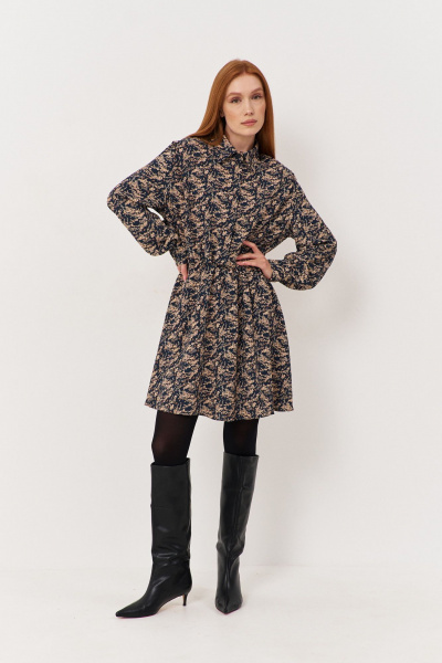 Платье приталенное из текстильной ткани с потайной застежкой FLAIM 1121 синий-бежевый - фото 2