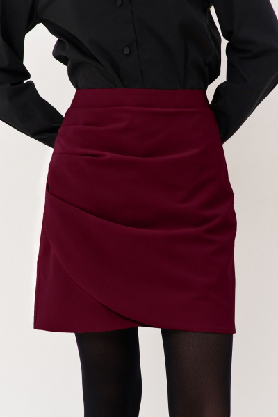 Юбка на запах из костюмной ткани с оборками FLAIM 1124.02 марсала - фото 2