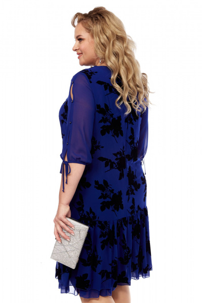 Нарядное платье с флоксами и шифоновой прозрачностью Abbi 1036 синий - фото 17