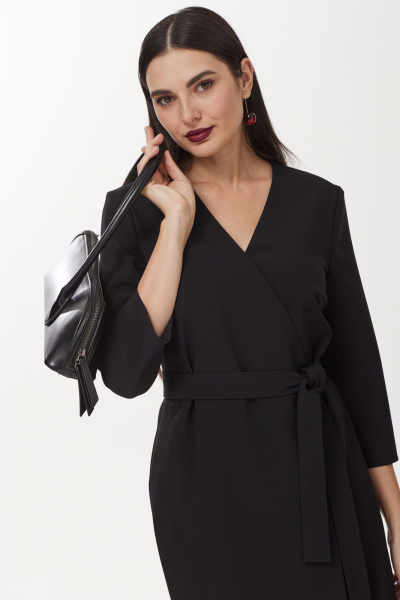 Платье с запахом и нагрудными вытачками миди из костюмной ткани Твой имидж 1987 чёрный - фото 6