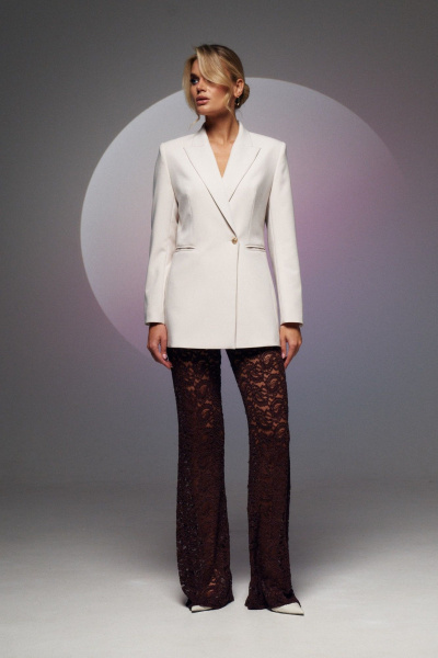 Брюки кружевные нарядные в коричневом цвете Prestige 4930 коричневый - фото 3