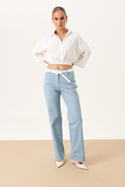 Джинсы прямого кроя с отделочной тесьмой и карманами Prestige 5022 голубой - фото 4