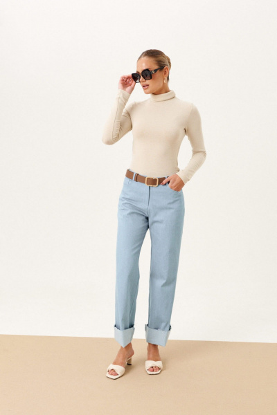 Джинсы прямого кроя с отделочной тесьмой и карманами Prestige 5022 голубой - фото 2