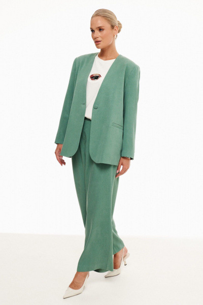 Двухпредметный костюм из текстиля с жакетом и брюками Prestige 5098 дымчато-зеленый - фото 4