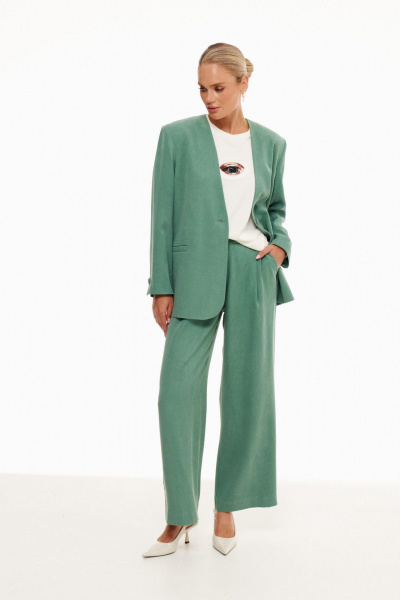 Двухпредметный костюм из текстиля с жакетом и брюками Prestige 5098 дымчато-зеленый - фото 2