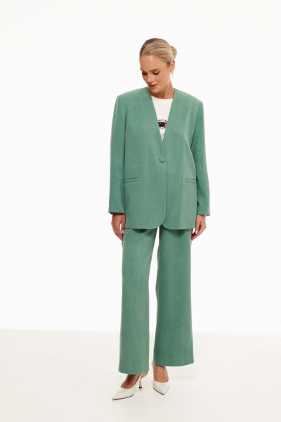 Двухпредметный костюм из текстиля с жакетом и брюками Prestige 5098 дымчато-зеленый - фото 1