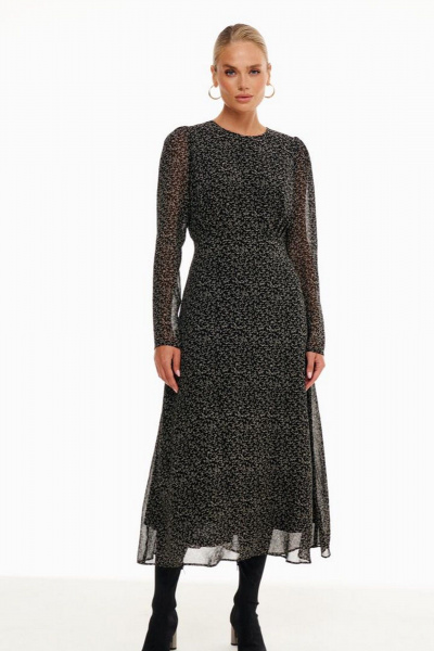 Платье А-силуэта из вискозы с складками и потайной застежкой Prestige 5251 черный - фото 1