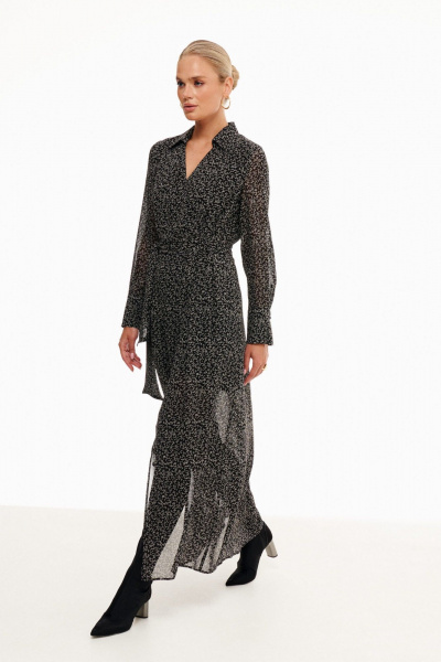 Платье на запах с отрезной линией талии и длинными рукавами Prestige 5221 черный - фото 2