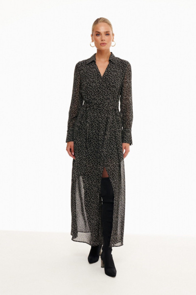 Платье на запах с отрезной линией талии и длинными рукавами Prestige 5221 черный - фото 1