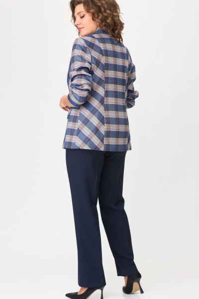 Женский костюм с брюками и жакетом из текстиля БелЭльСтиль 412-3_03_22+596-2_79_22 бело-синяя_клетка + синий однотон - фото 7