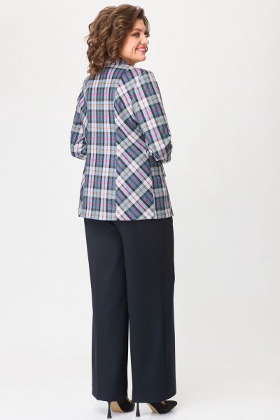 Комплект: брюки и жакет из плотного текстиля на каждый день БелЭльСтиль 412-3_03_22+601-2_88_22 синяя_клетка + синий_однотон - фото 6