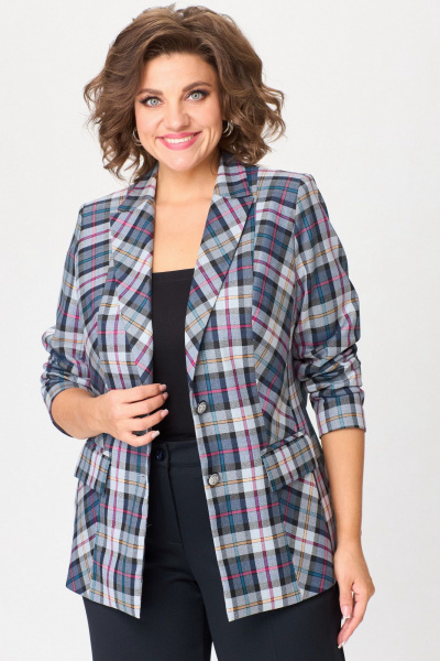 Комплект: брюки и жакет из плотного текстиля на каждый день БелЭльСтиль 412-3_03_22+601-2_88_22 синяя_клетка + синий_однотон - фото 5