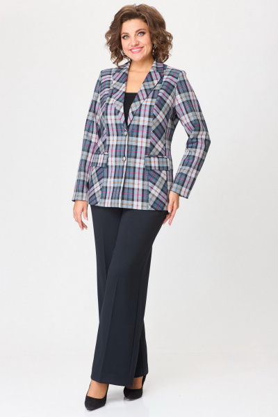 Комплект: брюки и жакет из плотного текстиля на каждый день БелЭльСтиль 412-3_03_22+601-2_88_22 синяя_клетка + синий_однотон - фото 3