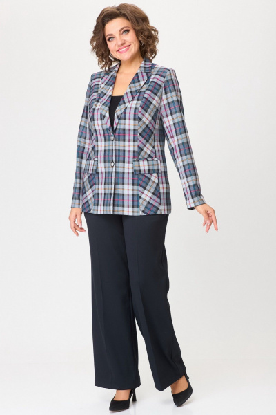 Комплект: брюки и жакет из плотного текстиля на каждый день БелЭльСтиль 412-3_03_22+601-2_88_22 синяя_клетка + синий_однотон - фото 2