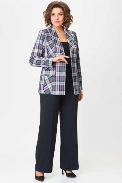 Комплект: брюки и жакет из плотного текстиля на каждый день БелЭльСтиль 412-3_03_22+601-2_88_22 синяя_клетка + синий_однотон - фото 1