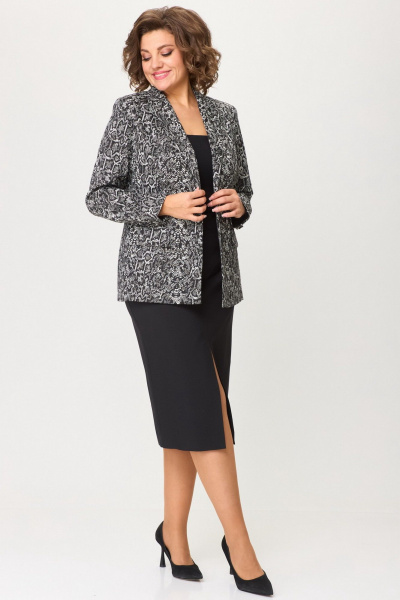 Жакет и юбка из текстиля: деловой классический комплект БелЭльСтиль 866-2_99_22+597-2-47-22 черный_дизайн+черный_однотон - фото 3
