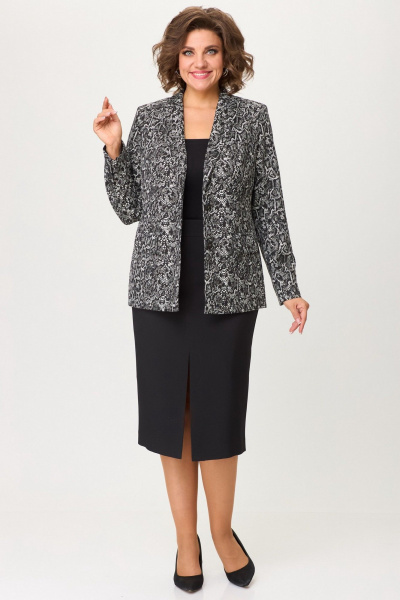 Жакет и юбка из текстиля: деловой классический комплект БелЭльСтиль 866-2_99_22+597-2-47-22 черный_дизайн+черный_однотон - фото 2
