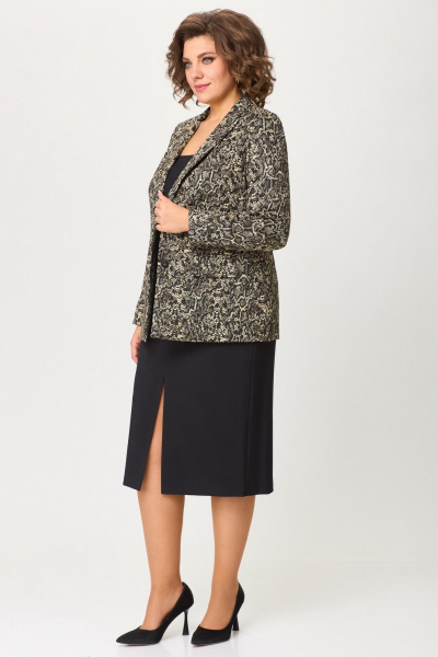 Стильный деловой двойка из текстиля: жакет и юбка БелЭльСтиль 866-2_99_22+597-2_47_22 золото_дизайн+черный_однотон - фото 5