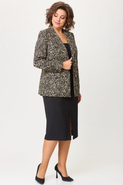 Стильный деловой двойка из текстиля: жакет и юбка БелЭльСтиль 866-2_99_22+597-2_47_22 золото_дизайн+черный_однотон - фото 4