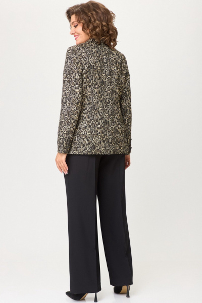 Модный двойной костюм из текстиля: брюки и жакет БелЭльСтиль 866-2_99_22+601-2_88_22 золото_дизайн+черный_однотон - фото 6