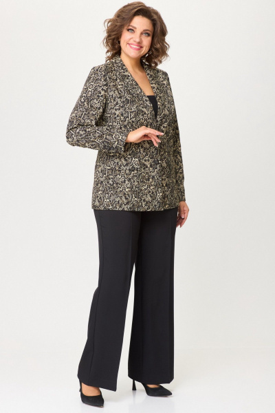 Модный двойной костюм из текстиля: брюки и жакет БелЭльСтиль 866-2_99_22+601-2_88_22 золото_дизайн+черный_однотон - фото 3