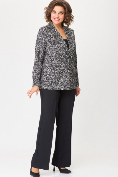 Черный деловой комплект из текстиля: жакет и брюки БелЭльСтиль 866-2_99_22+601-2_88_22 черный_дизайн+черный_однотон - фото 2