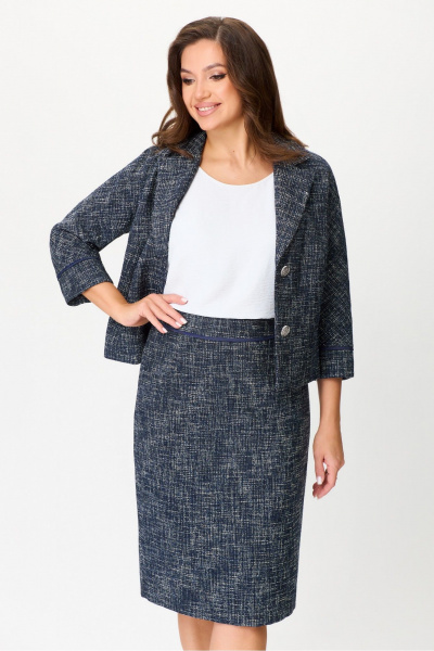Деловой костюм с жакетом и юбкой из текстиля DaLi 3455.2 синий меланж - фото 6