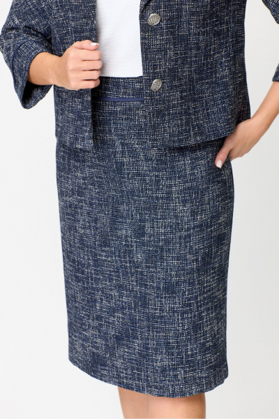 Деловой костюм с жакетом и юбкой из текстиля DaLi 3455.2 синий меланж - фото 5