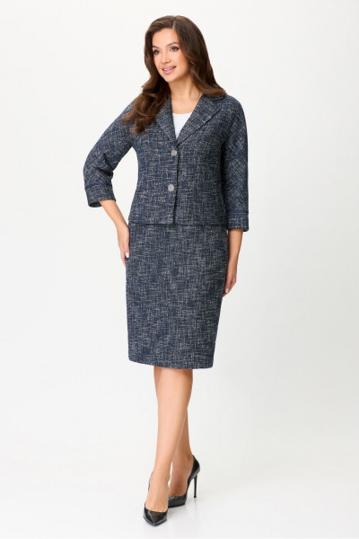 Деловой костюм с жакетом и юбкой из текстиля DaLi 3455.2 синий меланж - фото 1