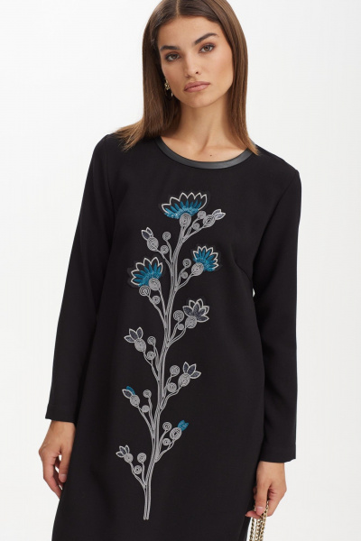 Платье прямого кроя из вискозы с вышивкой и экокожей NiV NiV fashion 3161 - фото 6