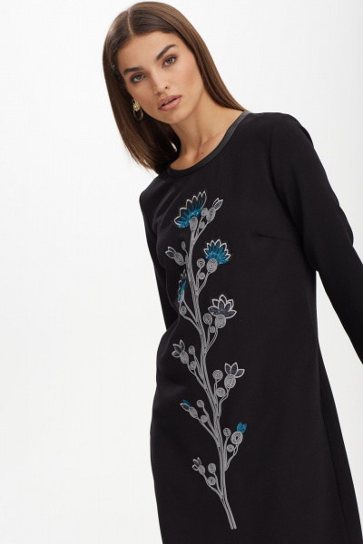 Платье прямого кроя из вискозы с вышивкой и экокожей NiV NiV fashion 3161 - фото 5