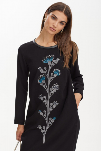 Платье прямого кроя из вискозы с вышивкой и экокожей NiV NiV fashion 3161 - фото 4