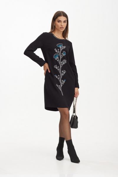 Платье прямого кроя из вискозы с вышивкой и экокожей NiV NiV fashion 3161 - фото 1