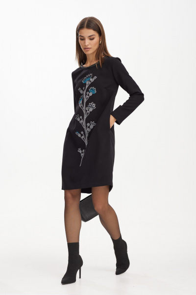 Платье прямого кроя из вискозы с вышивкой и экокожей NiV NiV fashion 3161 - фото 3