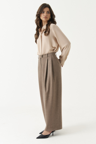 Юбка полуприлегающего силуэта из текстиля с складками Панда 195453w коричневый - фото 2